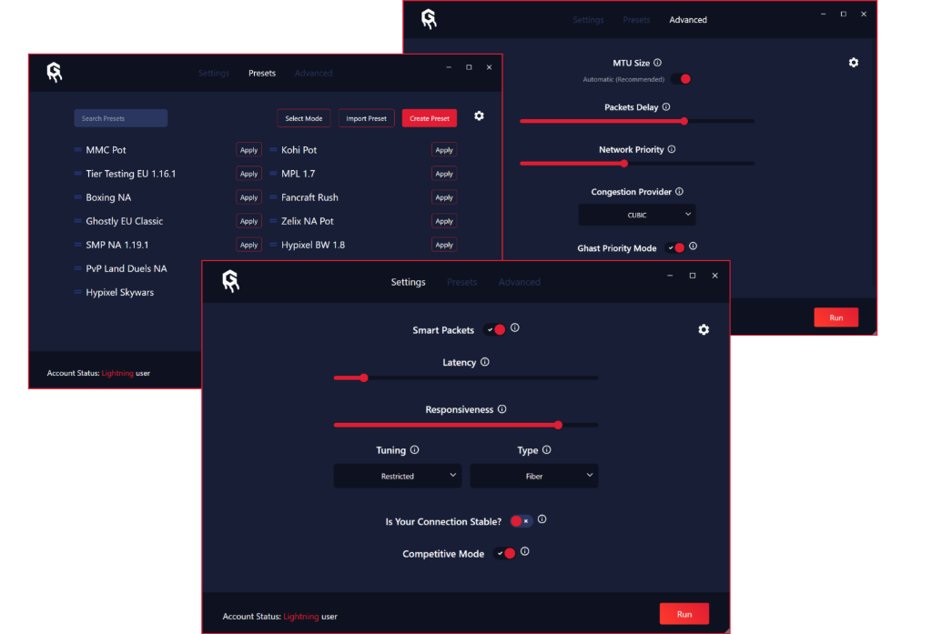 Interfaces de l'application client Ghast (Mise à jour majeure)