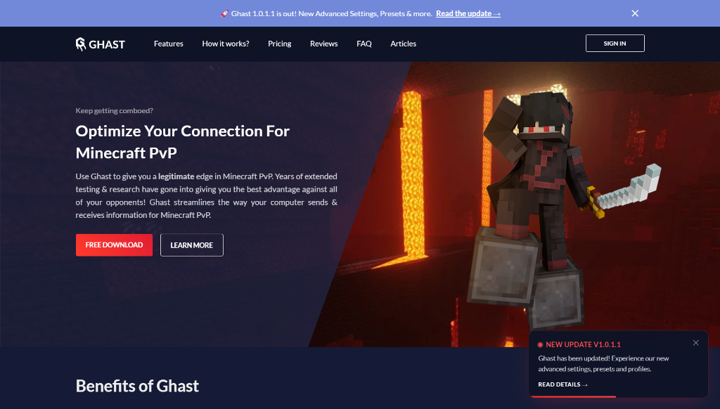 Nouvelle interface du site Ghast.io mis à jour